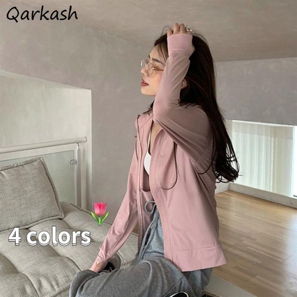 

women's jackets basic women sun-proof outerwear ins feminino all-match clothing casual pure hooded summer ulzzang long sleeve breathabl, Black;brown