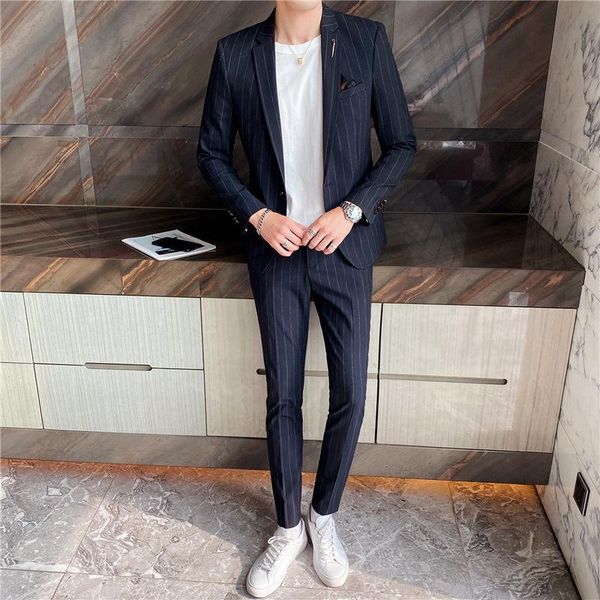 

men's suits & blazers suit autumn trend handsome fashion slim small trousers two piece set, White;black