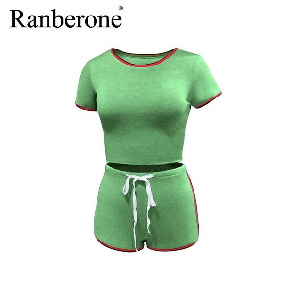 

ranberone gym set tracksuit women sunmmer 2 pieces fashion streetwear outfits sportswear short sleeve shorts clothing, White;black