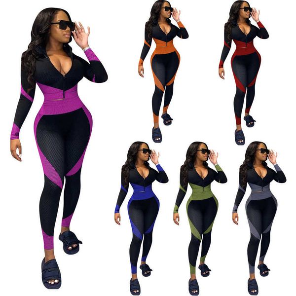 Frauen Sports Trainingsanzüge Langarm Sweat Anzug Joggen Femme Reißverschluss V-Ausschnitt Tops Bleistift Leggings Set Fitness Kleidung für Herbst und Winter