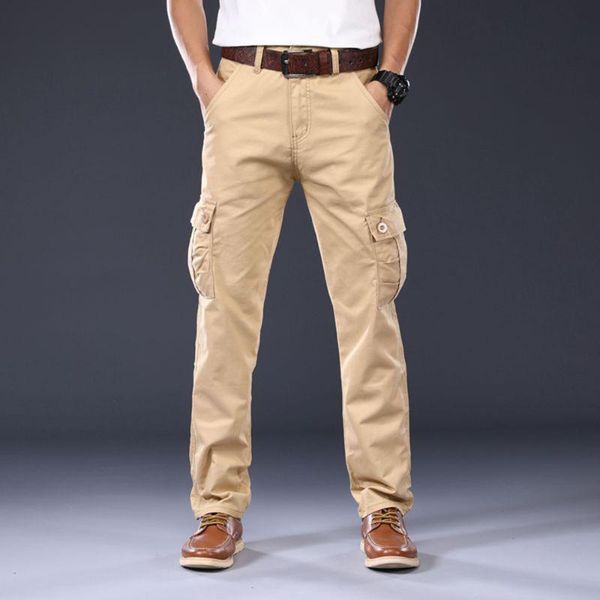 

men's pants four seasons overalls thick loose straight multi-pocket tide brand outdoor autumn casual wear long, Black