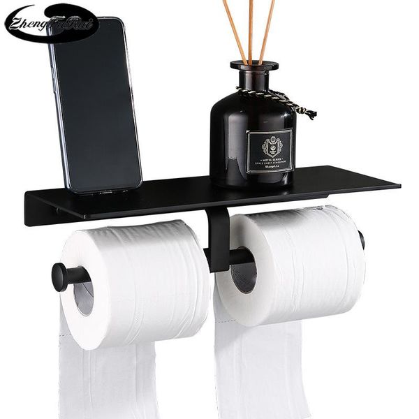 

toilet paper holders matte black double roll holder bathroom accessories wc towel rack shelf aluminum material
