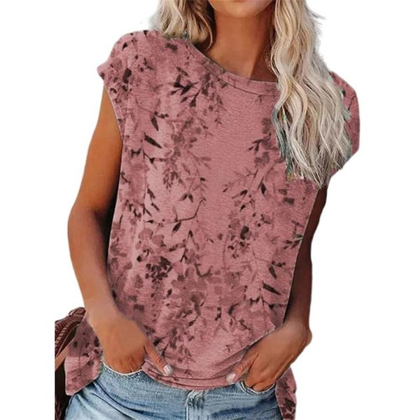 

women's t-shirt short sleeve women 2021 summer floral print sleeveless casual loose round neck t shirt female streetwear outfit, White