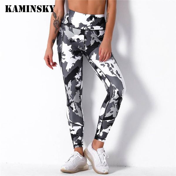 

women's leggings kaminsky female 25% spandex high waist black and white camouflage print trousers women fitness leggins breathable pant