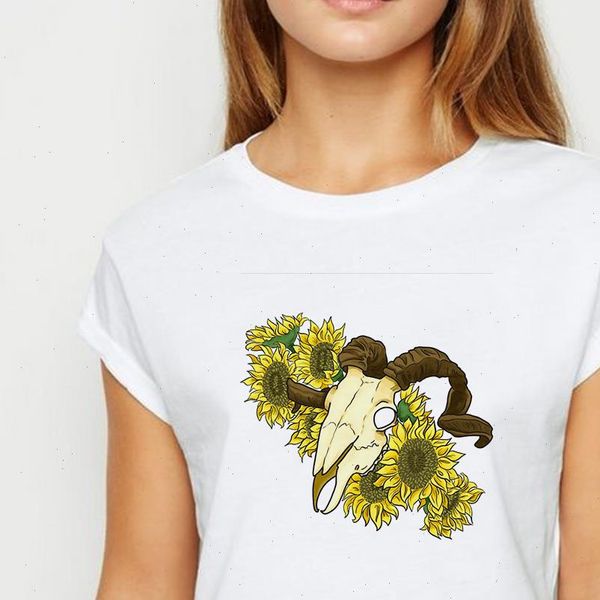 

yellow print sunflower graphic women t shirt female funny style harajuku student short sleeve daily versatile, White