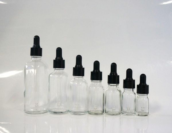 

storage bottles & jars 5/10/15/20/30/50/100ml reusable clear essential oil bottle black rubber head dropper cap plastic cover glass containe
