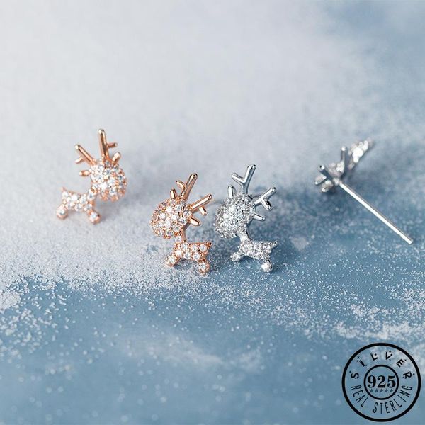 

fashion 925 sterling silver cubic zircon deer shape statement rose gold color ear studs cz christmas earrings jewelry for women stud, Golden;silver