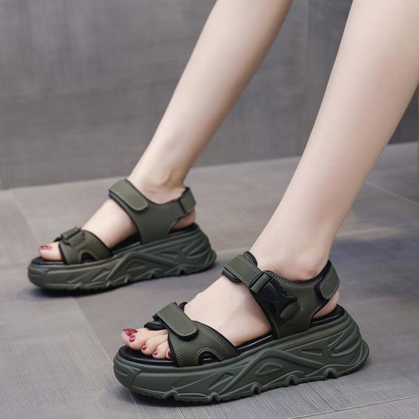 

sandals rimocy 2021 army green sports women fashion chunky platform sandalias woman comforth pu leather open toe beach shoes, Black