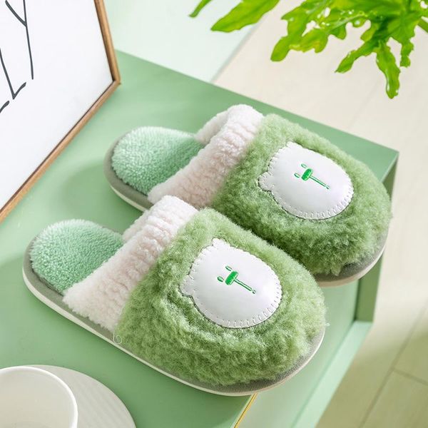 

slippers autumn and winter plush cotton women warm home indoor soft bottom non-slip couple men's shoes, Black