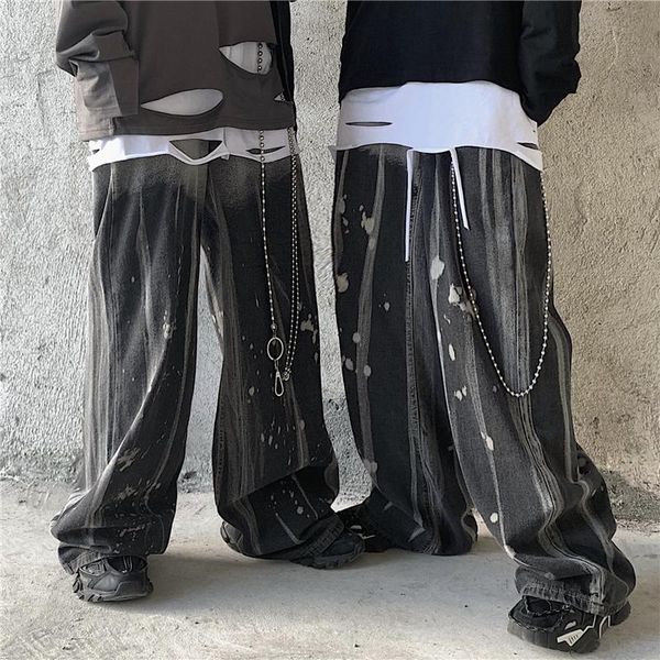 

men's jeans men and women tie-dye gradient loose high street straight wide-leg pants lazy baggy retro casual, Blue