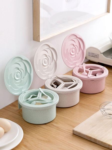 

storage boxes & bins rose shape flip cover spice box to send spoon kitchen plastic compartment round seasoning jar