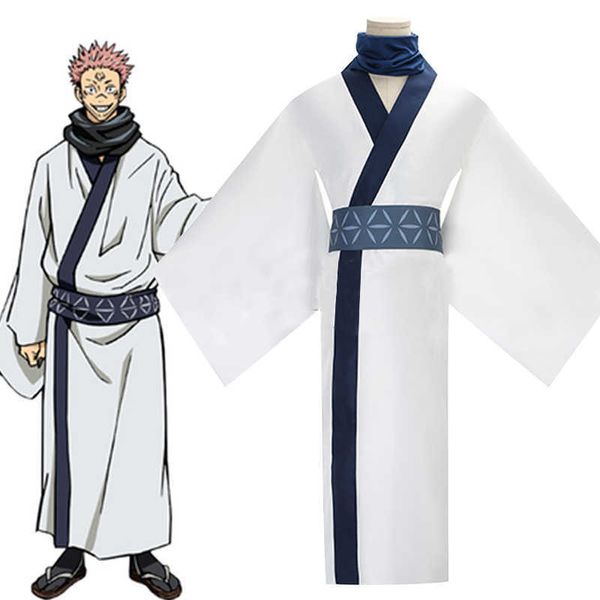 Jujutsu Anime Kaisen Cosplay Ryomen Sukuna Costume White Kimono Cloaks Set Y0903
