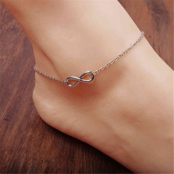 

trendy gold sliver color simple infinity chain anklets for women beach foot jewelry leg ankle bracelets accessories, Red;blue