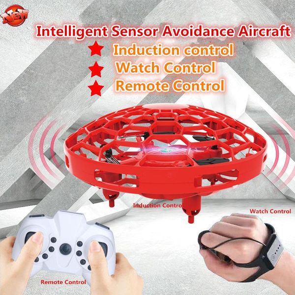 

intelligent watch control induction mini ufo rc drone kids toy 3d stunt roll 360 degree protection 3 different contorl model drones