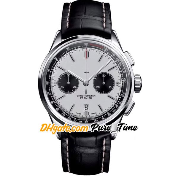 

43mm premier b01 ab0118221g1p1 vk quartz chronograph mens watch steel case satch white dial leather strap watches pure_time 6 color, Slivery;brown