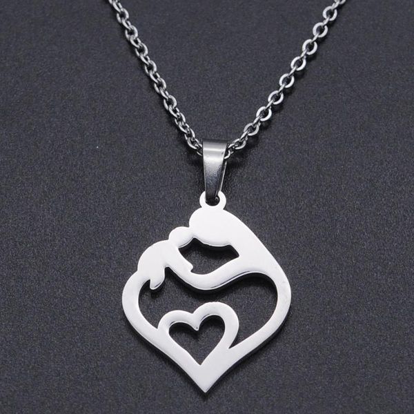 

pendant necklaces mom and baby heart stainless steel charm necklace for women wholesale drop accept oem order dainty, Silver