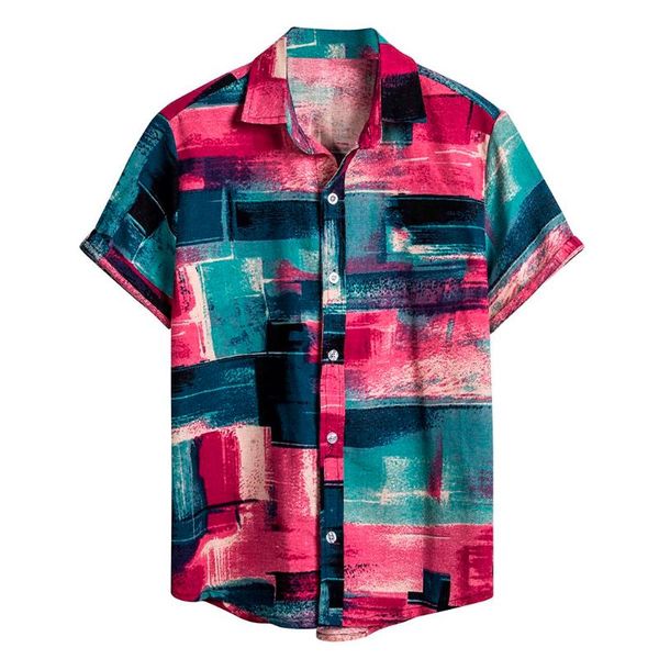 

stitching button ethnic stand shirts short sleeve casual cotton linen printing hawaiian shirt male blouse streetwear 2021 men's, White;black
