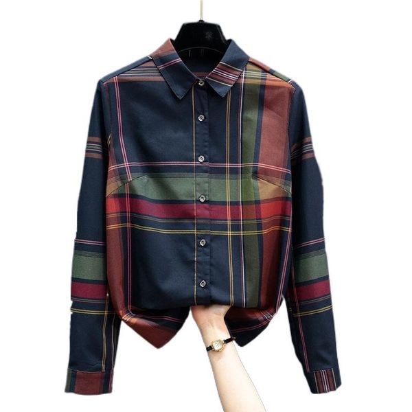 

men's dress shirts 2021 fashion plaid shirt women's bottoming, White;black