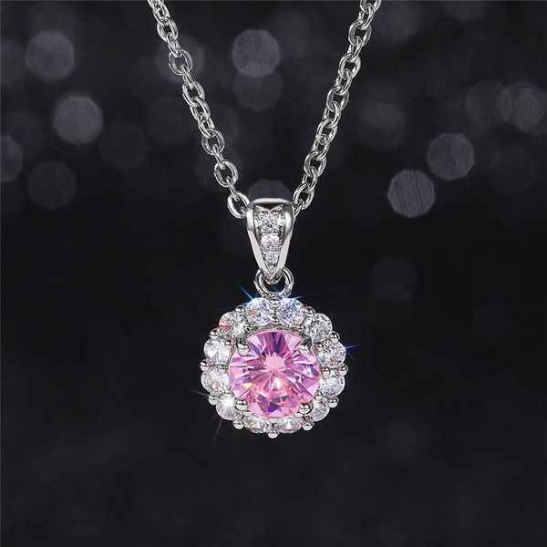 

pendant necklaces huitan cute women with pink cubic zirconia simple stylish accessories for party fashionable necklace jewelry, Silver