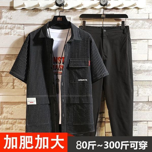 

summer suit men 's short-sleeve shirt set casual korean trendy plus size fat handsome guy clothes men's tracksuits, Gray