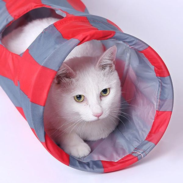 

cat toys tunnel toy pet tent striped channel rolling plush drill hole