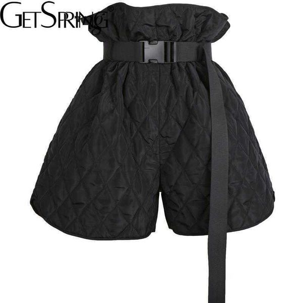 

getspring women short warm iining bandage high waist shorts black vintage all match shorts feminino autumn winter 210611, White;black
