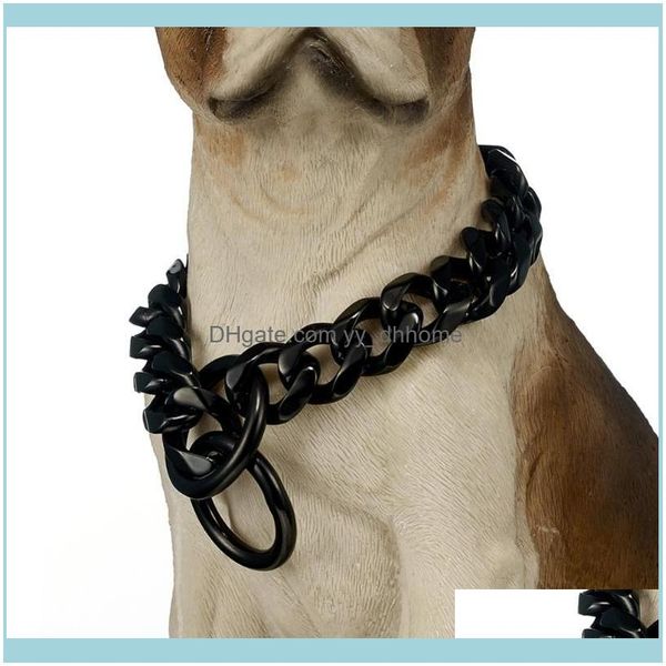 Catene Collane Pendenti Catene di gioielli Collare per cani grande nero, 19 mm Acciaio inossidabile pesante da addestramento feroce Choke Maglia cubana Catena Miami Pe