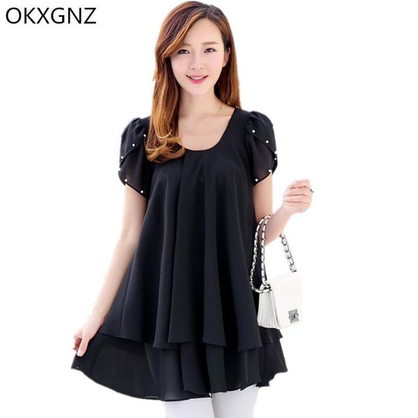 

women's blouses & shirts okxgnz summer women clothing 2021 fashion fake two pieces chiffon bead blouse loose plus size 6xl ah171, White