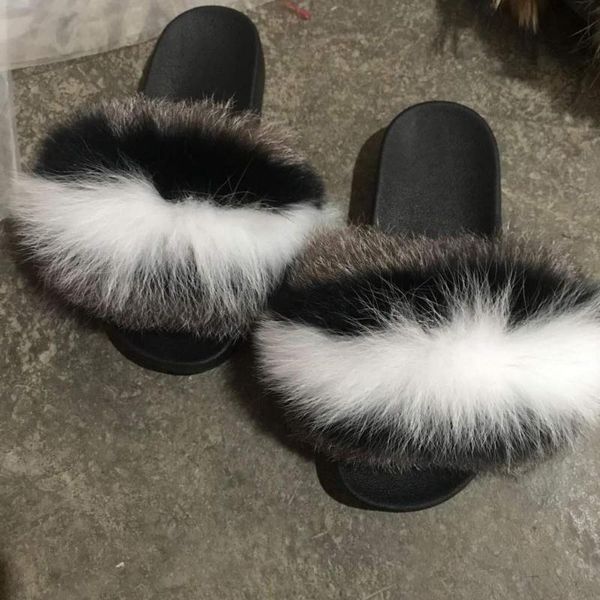 

slippers latest design mix colors real big fur for ladies, Black