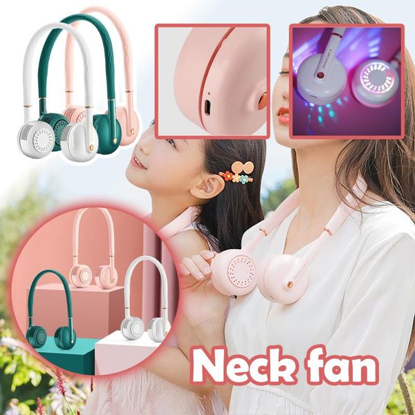 

electric fans leafless neck fan portable lazy mute mini student usb charging flexible neckband color lighting version #4