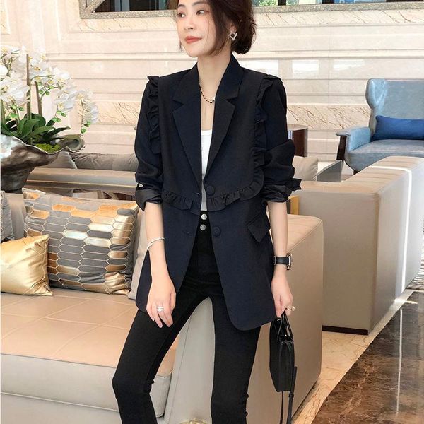 

women's suits & blazers women blazer single breasted female casual jacket full sleeve outwear autumn solid color elegant coat edible tr, White;black
