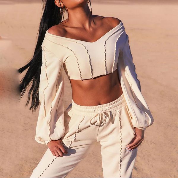 

women's two piece pants set crop jogger sportswear tracksuit stretch sweatpants loungewear suits sportsuit outfits 2 pcs sweatshirts, White