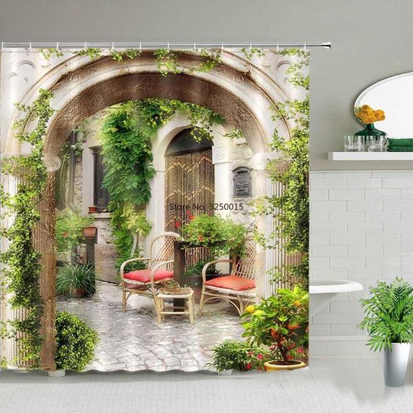 

shower curtains waterproof curtain set flowers arch bridge landscape home decor bathroom polyester fabric background wall