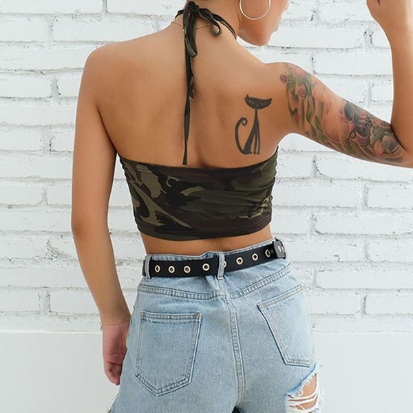 

women's tanks & camis camouflage printed tank vest blouse halter fashion hanging neck crop sleeveless, White