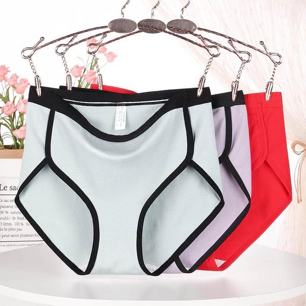 

women's panties women briefs mid-waist underwear 1pcs elastic /l/xl/2xl/3xl/4xl pure color cotton patchwork, Black;pink