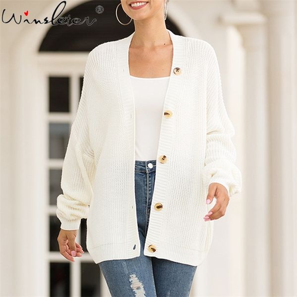 

white thick knitted cardigan women autumn winter long sleeve buttoned sweaters female loose single breasted jumper t06105b 210421
