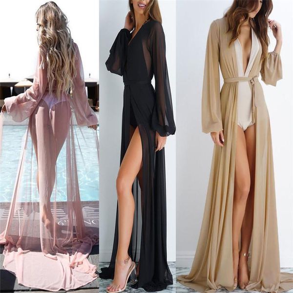 

women's swimwear summer women bikini cover-up transparent beach maxi dress tunic chiffon female bathing suit, White;black