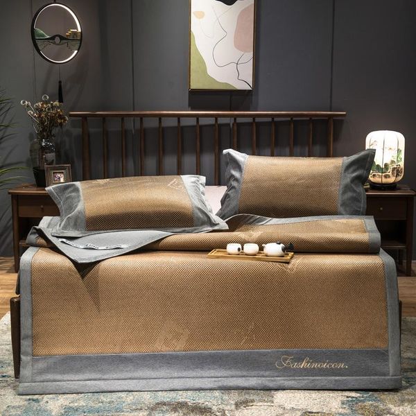 

bedding sets summer ice silk rattan mat three-piece bed sheet set 1.8m 1.5m washable folding strap seat machine wash