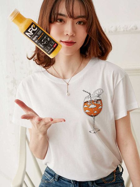 

women's t-shirt orange juice shir prined sleeve shor female shir will see loose around he whie neck shir 6kdo, White