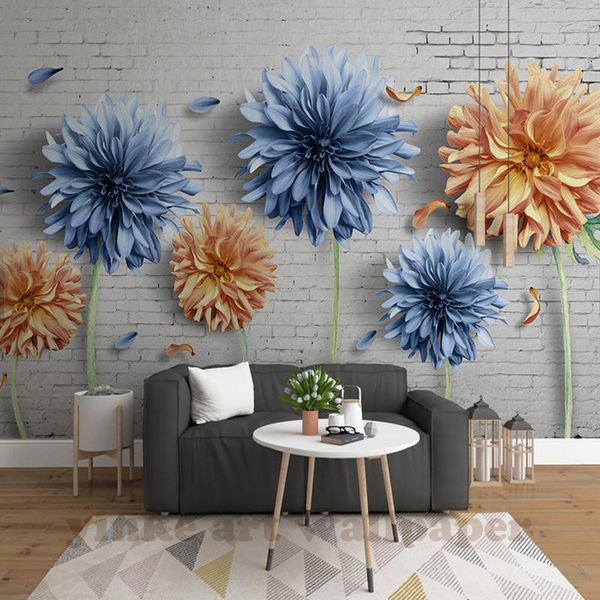 

wallpapers 3d mural modern simple flos chrysanthemi brick wall tv background bedroom living room murals papel de parede