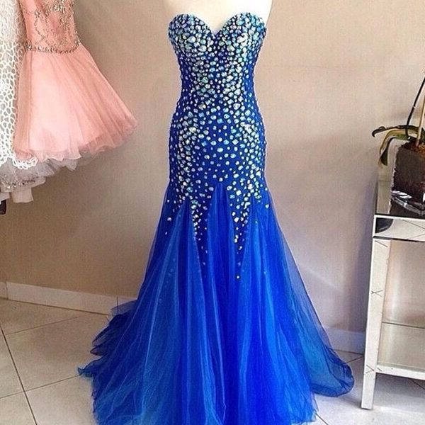 

party dresses trust linda long prom 2021 mermaid sweetheart neck off shoulder crystal beaded floor length tulle blue dress, White;black