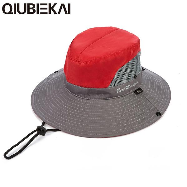 

cloches summer waterproof upf 50+ mesh wide brim bucket hat for breathable camping sun hats hiking fishing cap red