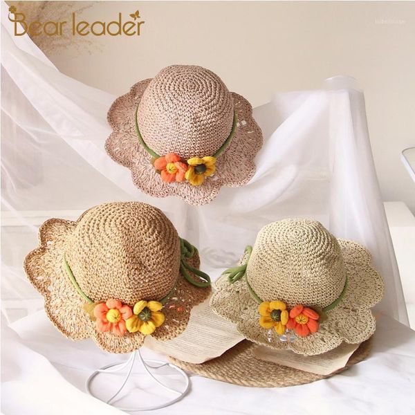 

bear leader girls summer straws hats 2021 fashion kids baby spring flowers cute lovely accessories holiday elegant caps1, Yellow