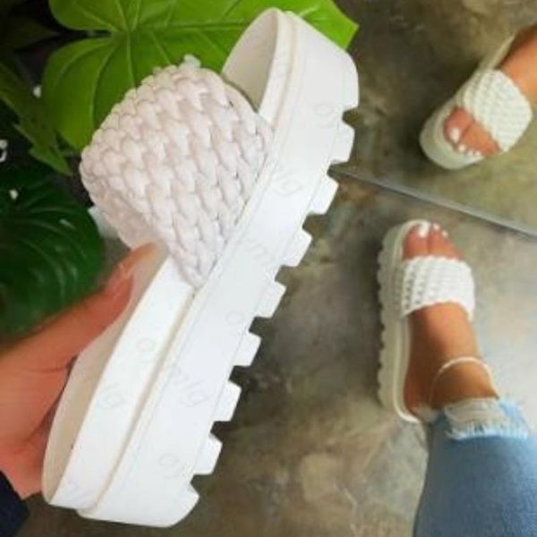 

slippers women's sandals slippers2021summer style fashion thick-soled flat woven solid color indoor shoe size women, Black