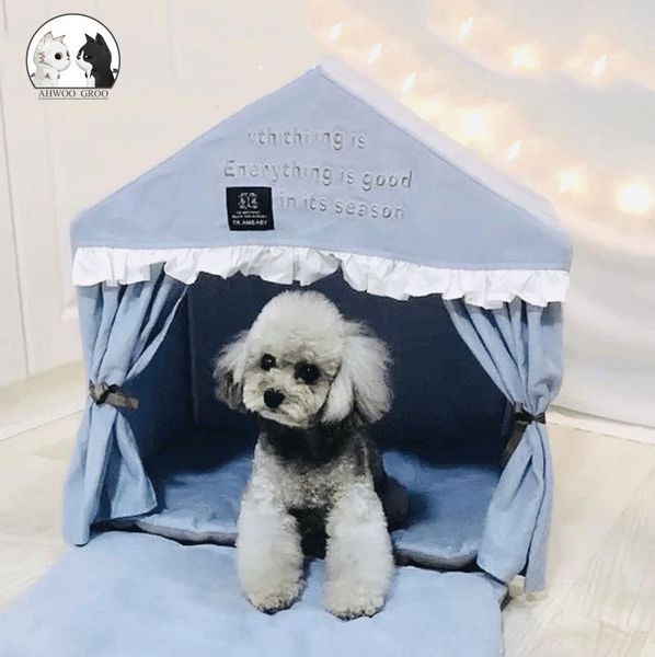 

kennels & pens sweet princess pet dog camping house luxury winter warm soft cat kennel nest detachable cozy bed with mats blankets
