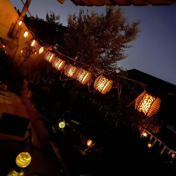 

strings outdoor led solar string light hanging hollow flame lantern fairy lamps garden yard art landscape lighting