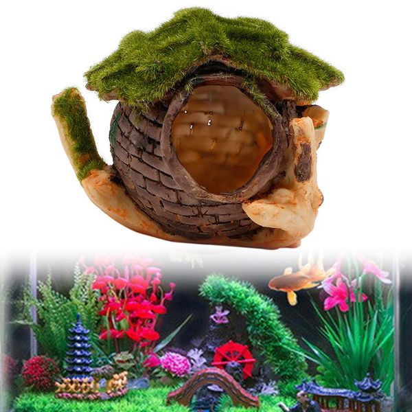 

decorations aquarium fish tank ornament decor broken resin hide moss house landscape for