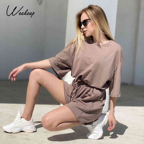 

women's tracksuits weekeep streetwear autumn two piece set oversized crop and high waist drawstring shorts sets leisure home clothing s, Gray