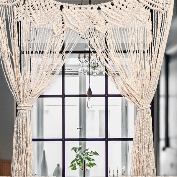 Handgemachte strickende Wandbehang Tapisserie Tür Fenster Vorhang Makramee Hochzeit Hintergrund Tapisserie Geschenk Bohemian Home Decor 210609