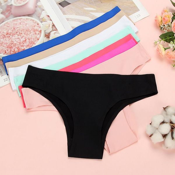 

women's panties summer ice silk seamless underwear simple candy color thin section smooth and supple, Black;pink